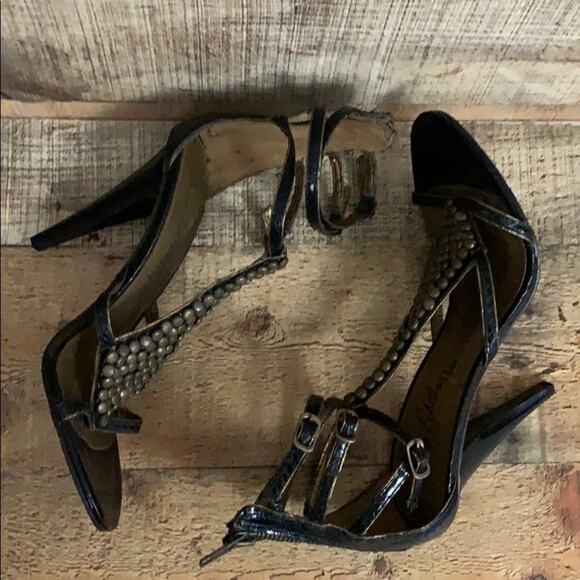 Sam Edelman Nilla Ankle Strap Heels Black Gold Studs Size 7 - Picture 4 of 10